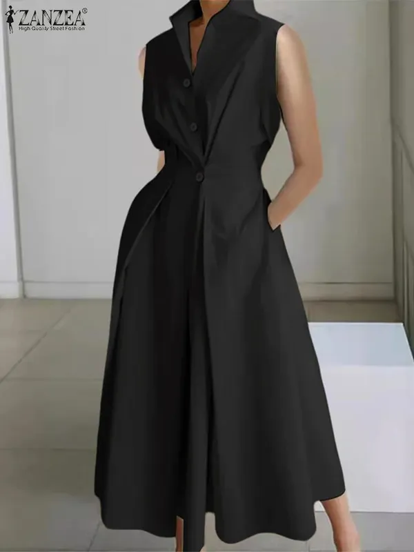 Elegant Chic Women Long Dresses Casual Short Sleeve Collared High Waisted Casual & Day Shirt Dress Solid Color S-3XL — image 14