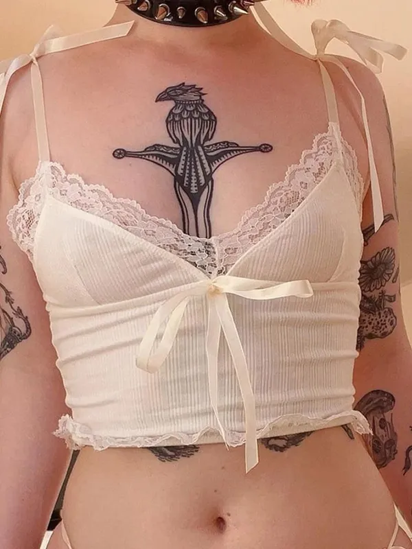 Lace Trim Crop Top Aesthetic White Bow Cute Sweet Mini Vest Knitted Basic Casual Tee Women Summer Backless Beach — image 5