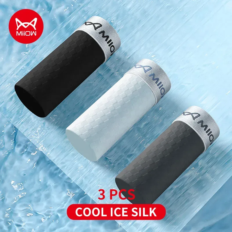 MiiOW 3Pcs Ice Silk Men Panties Mesh Breathable Mens Underpants 10A Antibacterial Crotch Men's Underwear Boxers Man Boxer Briefs — image 48