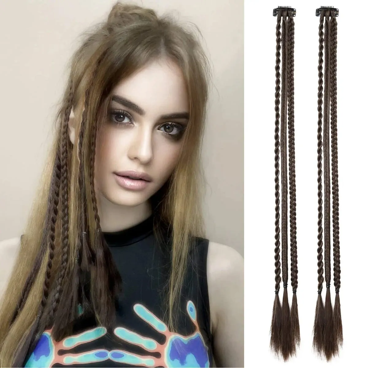 Braid Hair Extensions Clip in Hair Extensions One Clip Long Natural Soft Synthetic Hairpieces for Women Highlights — image 8