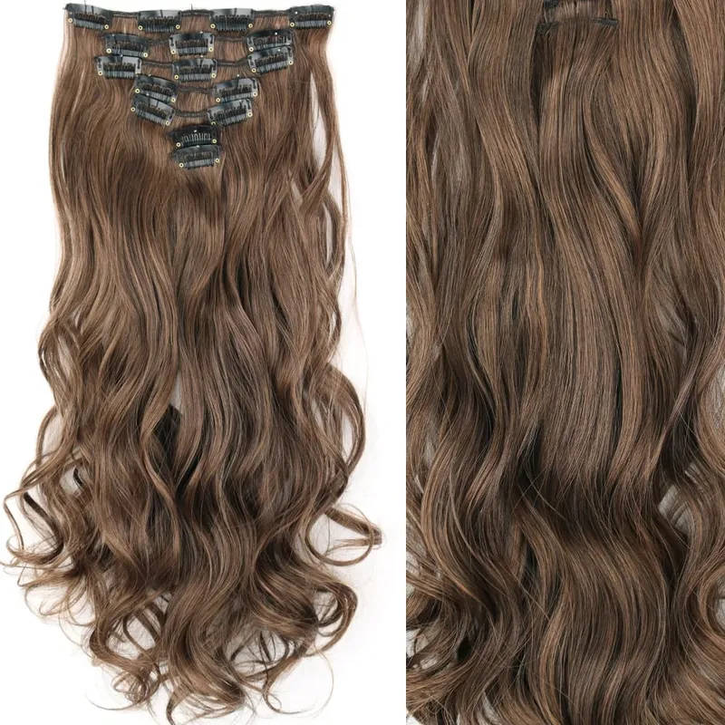 16 Clips 7Pcs/Set Hair Extensions Long Wavy Hairstyle Natural Synthetic Black Blonde Hairpieces Heat Resistant For Women — image 9