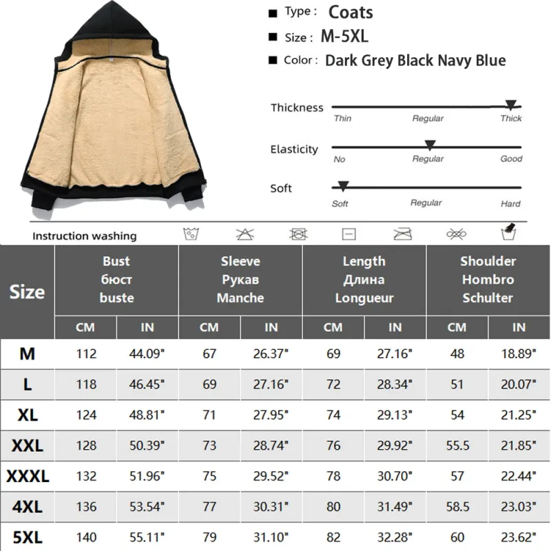Men Winter Lambswool Zipper Hoodies Cotton Jacket Men's Thicker Plus Size Warm Jacket Top Fleece Black Coats Male Jackets — image 3