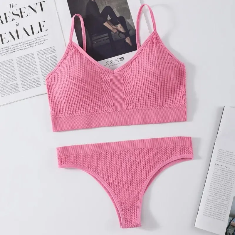 Women Seamless Bra Panties Set Push-Up Non-wire Bralette Low-Rise Briefs Sexy Lingerie Female Comfort Rib Sports Underwear Set — image 10