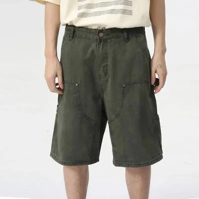 Men's Wear Knee Length Denim Shorts Summer New Multi Pocket Loose Jeans Solid Color Japanese Style Male Overalls 9C6027 — image 3