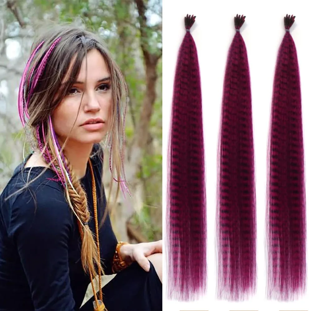 30roots สีสังเคราะห์ Feather Stripe hair Extension 16 นิ้ว I Tip Party คอสเพลย์สำหรับเทศกาลดนตรีฮาโลวีนคริสต์มาส — image 3