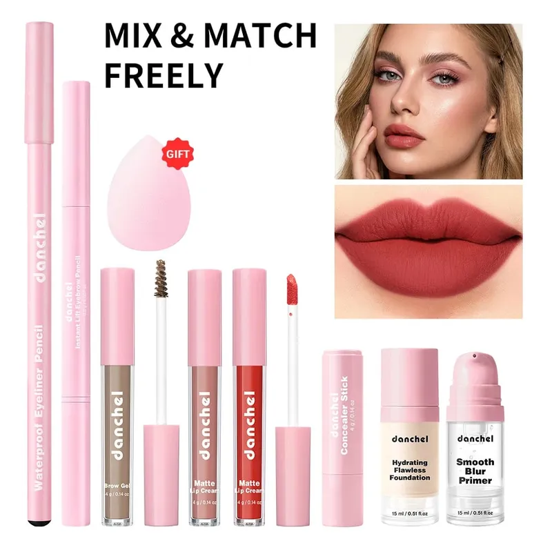 All-In-One Full Face Makeup Set Includes Primer Foundation Eyebrow Pencil Eyeliner Concealer Stick Lip Gloss Cosmetic Kit for Wo