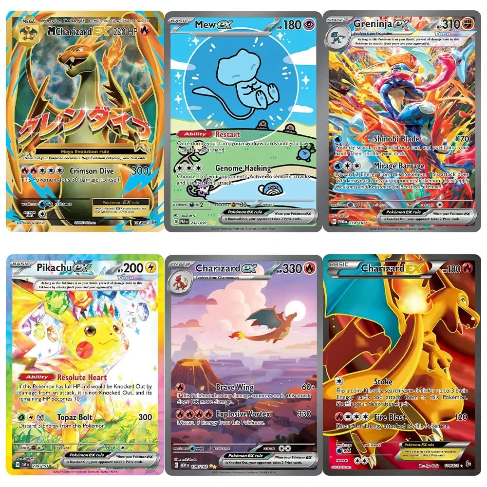 PKM Proxy EX Cards HolographicM Charizard-EX/ Mew/Greninja/Pikachu/Charizard/M Charizard/ex PTCG Game Collection Cards Game Toys