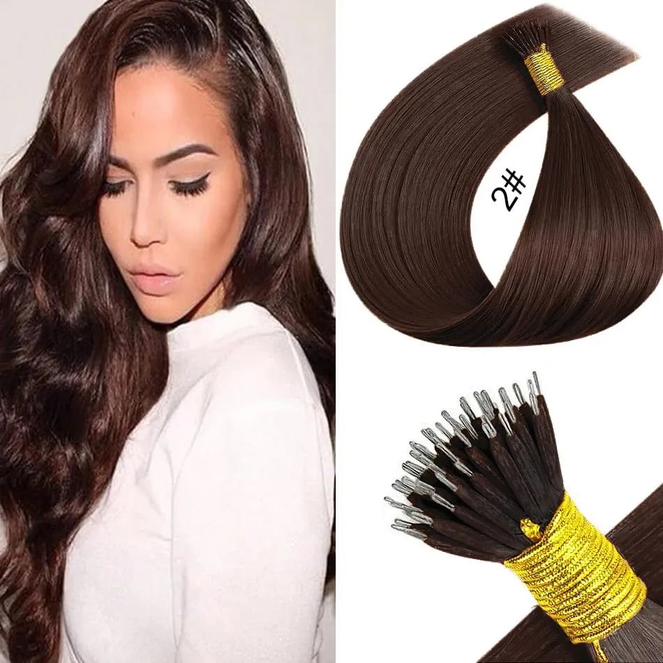 Nano Rings Hair Extension Real Human Hair Invisible Mini Silicone Beads Black Brown Blonde Microlink 100% Human Hair Extensions — image 10