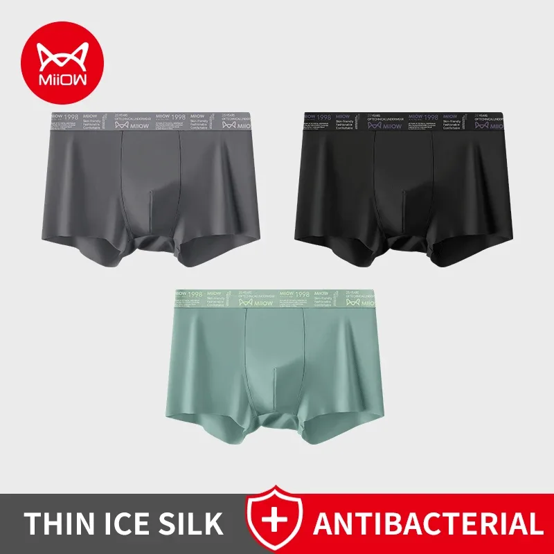 MiiOW 3Pcs Ice Silk Men Underwear Boxers Breathable Ultra-thin Mens Underpants Antibacterial Mens Panties Man Boxershorts Briefs — image 25