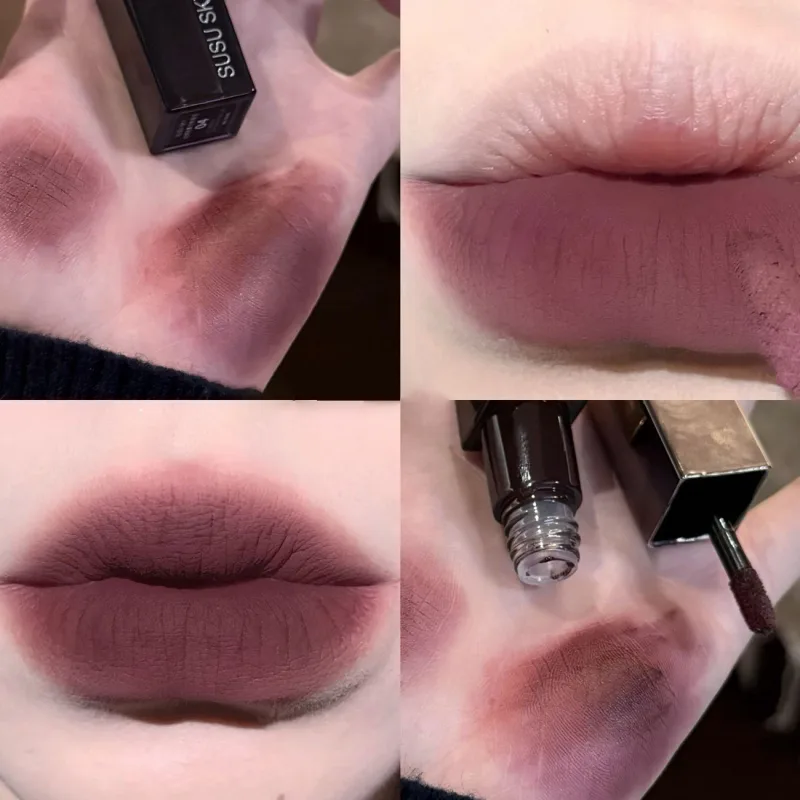 Waterproof Punk Gothic Matte Black Lipstick Purple Lipgloss Makeup Mousse Lip Mud Dark Red Brown Lipstick Non-stick Cup Lip Tint — image 7