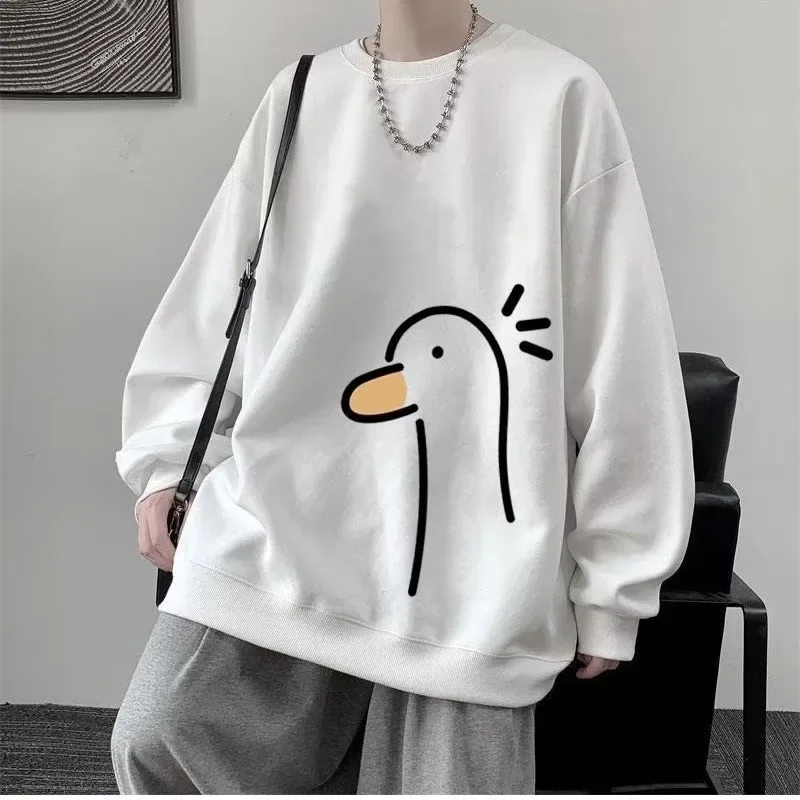 【M-8XL-Sweatshirts】 Übergroßes Herren-Sweatshirt, modisch, lockerer, langärmliger Paarkleidung mit gelbem Entendruck