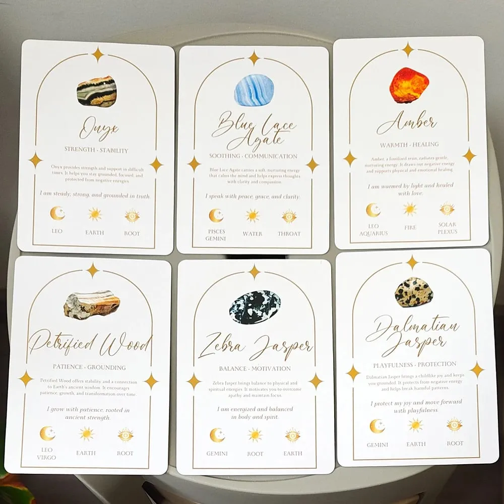 Soul Stones Crystal Oracle Deck、51 Healing Affirmation Cards in Tin Box with Guidebook 11.5*8cm Chakra Zodiac Element Cards — image 5