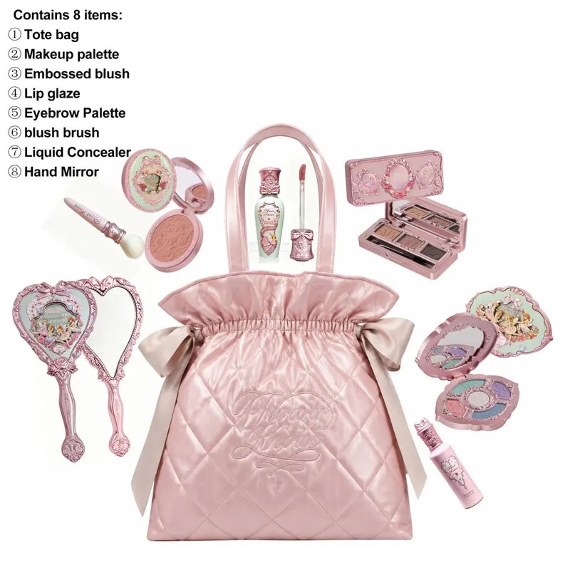 Flower Knows Limited Edition Diamond Pattern Tote Bag Makeup Set Eyeshadow Concealer Blush Eyeliner Lipstick Beauty Collection