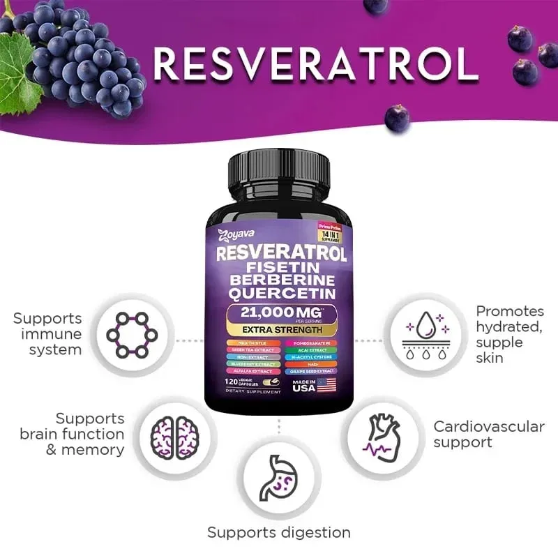 Capsule di estratto di resveratrolo - Benefici Immunità Antiossidanti Salute cardiovascolare Promuove la pelle liscia — image 3