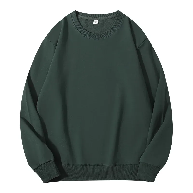 260g 100% Cotton Men's Hoodless Sweater Pullovers Sweatshirts Men Loose Solid Color Warm O Neck Tops Hip Hop Y2k Sweatshirt Tops — image 9