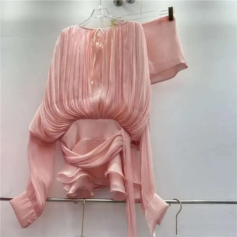 Top Beige chemisier uni Mini robes pour femmes col en V à manches longues épissé à lacets Style doux robe femme vêtements mode P7WI — image 8