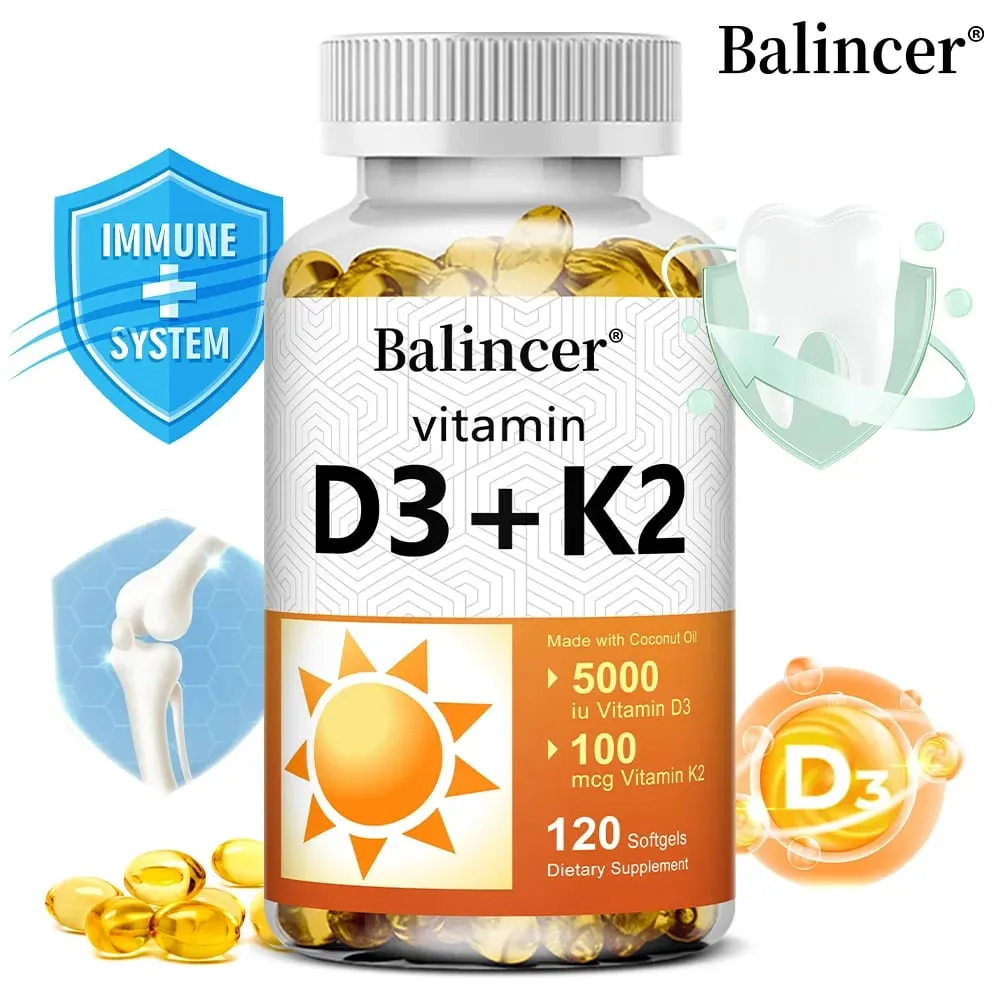 Vitamin D3 + K2 with Organic Virgin Coconut Oil Vegan D3 (5000iu) with MK7 Vitamin K2 (100mcg) Supports Bone Health Supplement — image 2