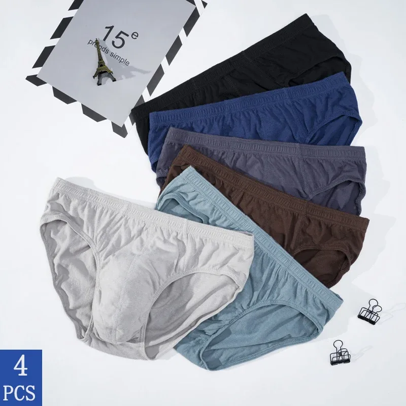4 Pcs/Lot Men's 100% Cotton Breathable Briefs Comfortable Male Underwear Lingerie Panties Underpants Plue Size Xl -5Xl — image 1