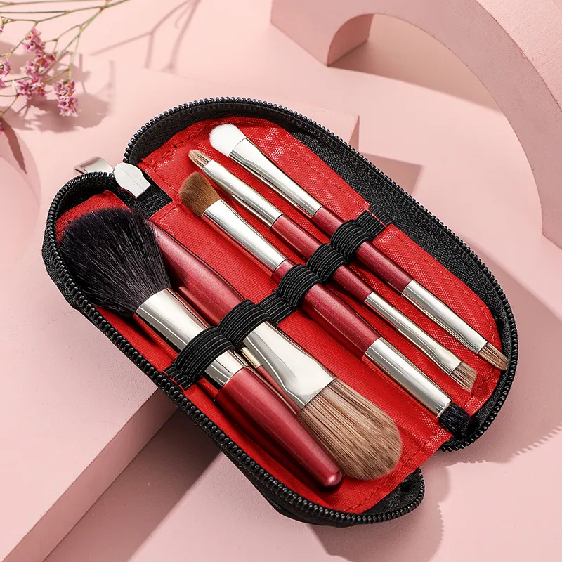 5 Pcs Mini Makeup Brushes Set Eye Shadow Foundation Powder Eyelash Lip Concealer Blush Nature Bristle Set Travel Portable Sof — image 5