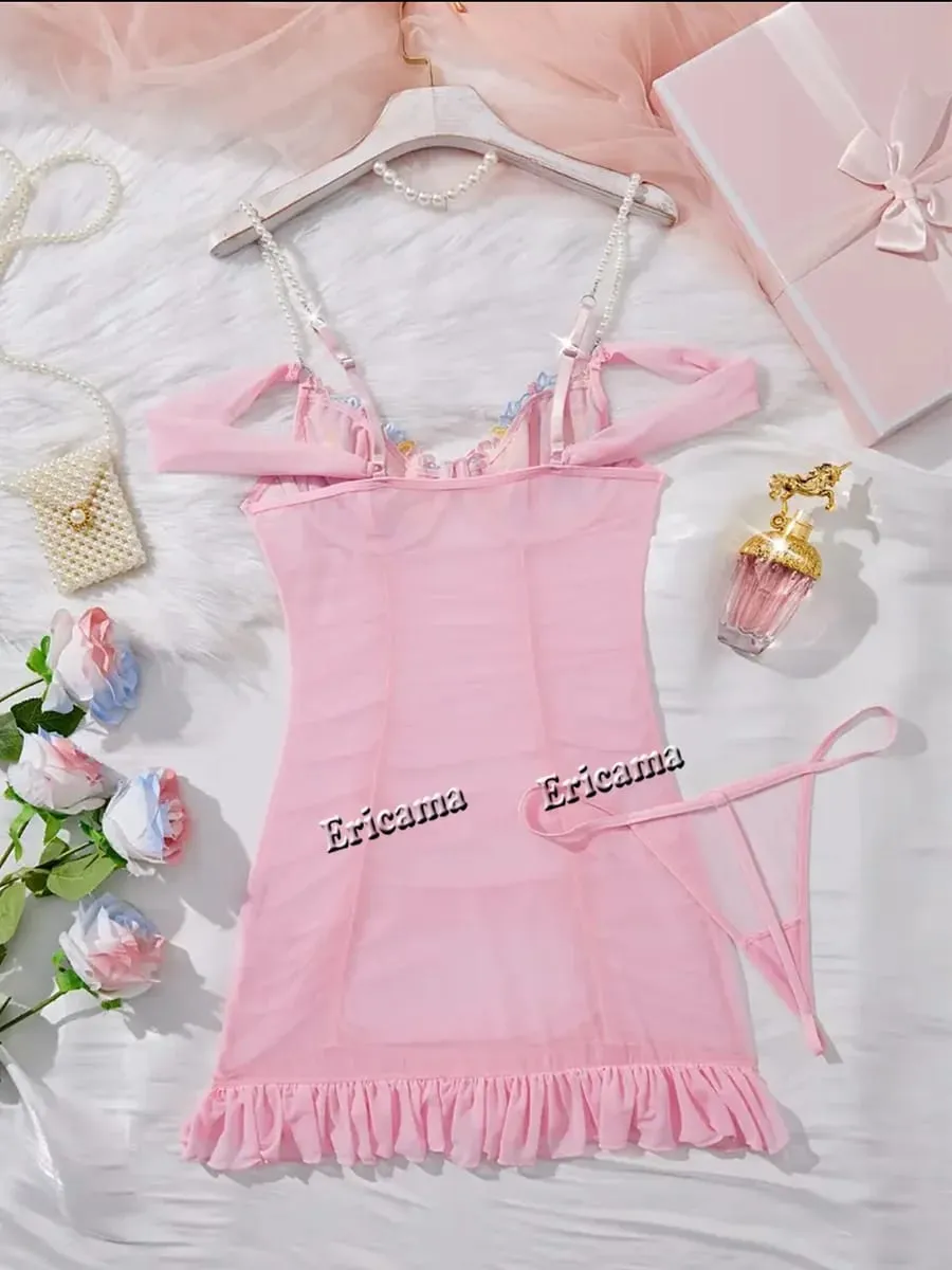 Sexy Lingerie Set Fancy Lingeries Sexy Hot Halter Bra See Through Outfit Ensemble Attractive Chest Suspenders Underwear — image 5