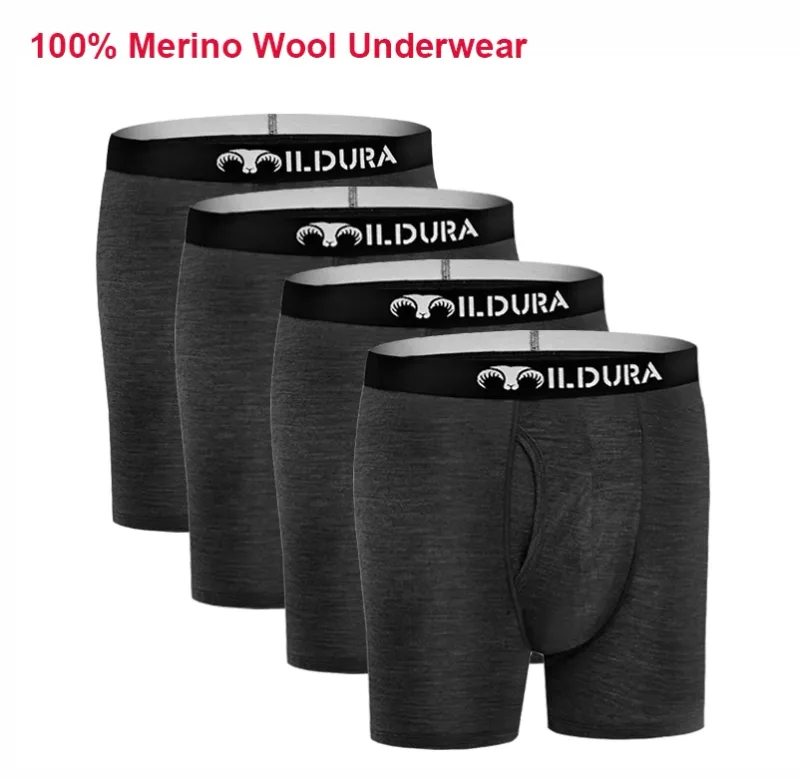 100% Merino Wool Boxer Briefs Men Underwear Merino Wool Boxer Underpants Men Boxer Brief Moisture Wicking Breathable Soft 180G — image 1