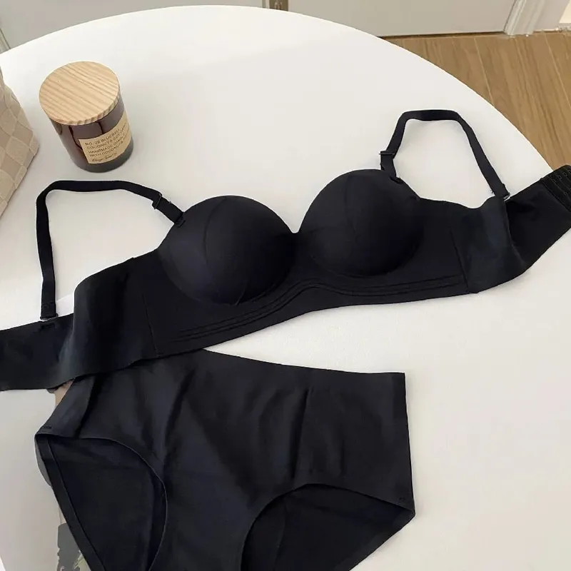 Seamless Half 1/2 Cup Girls Intimates Non-Slip Bra Sets For Women Small Wire Free Non-Slip Lingerie Push Up Underwear Panties
