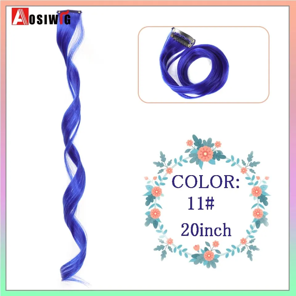22" Synthetic Long Straight Rainbow Highlight Colored Hair Extensions Clip In One Piece Ombre Pink Purple Green Yellow For Wome — image 8