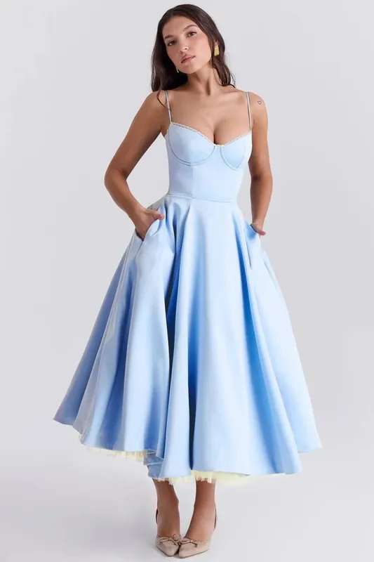 2026 봄/여름 하이 엔드 새틴 Strapless 중공업 프랑스어 허리 스트랩 섹시한 뜨거운 여자 중간 롱 드레스 여성 우아한 — image 10