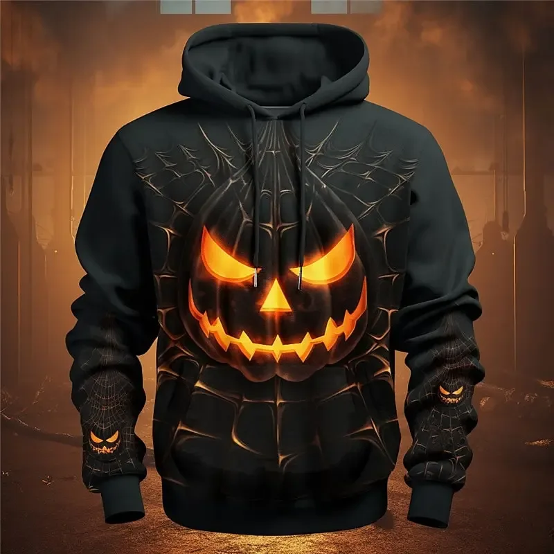 Men Halloween Evil Pumpkin Graphic Printed Hoodie Long Sleeve Pullover Sweatshirt Lantern Men Hooded Shirts Festival Tops — image 5