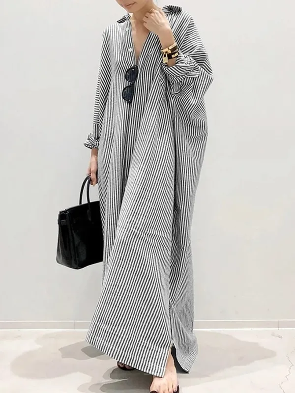 2025 Stripe Printed Beach Party Sundress ZANZEA Spring Fall Bohemian Women Long Sleeve Lapel Dress Fashion Casual Loose Vestidos