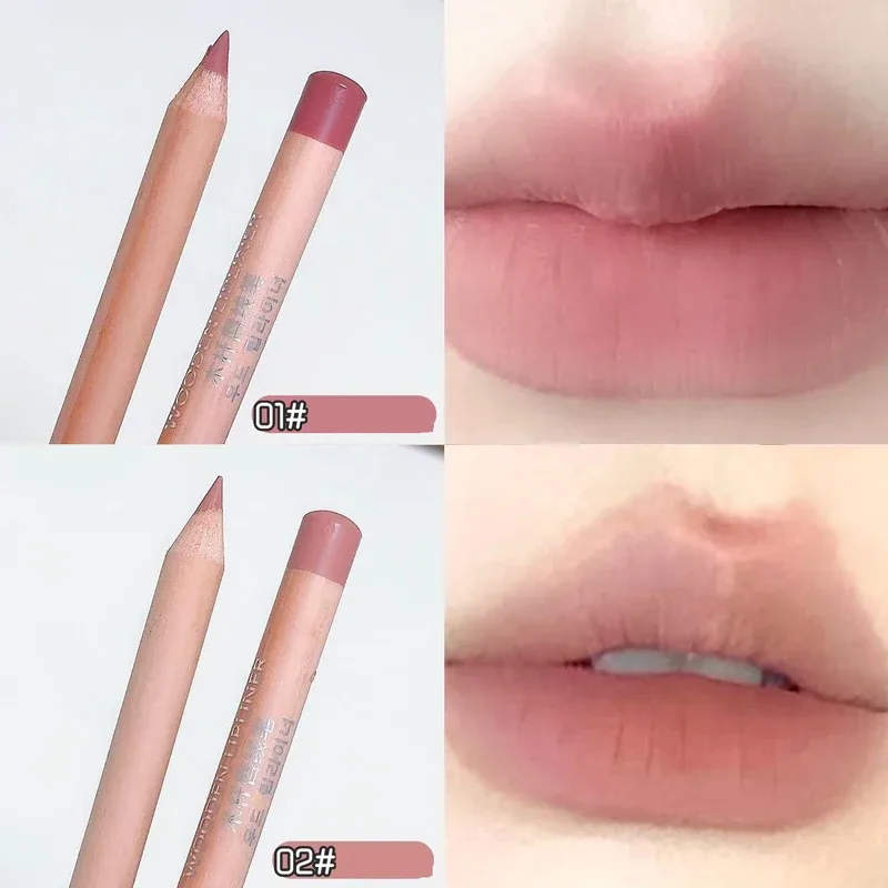 Wooden Matte Lip Liner Pencil Long Lasting Waterproof Nude Low Saturation Lip Pencil Natural Contour Lip Makeup for Beginners — image 11