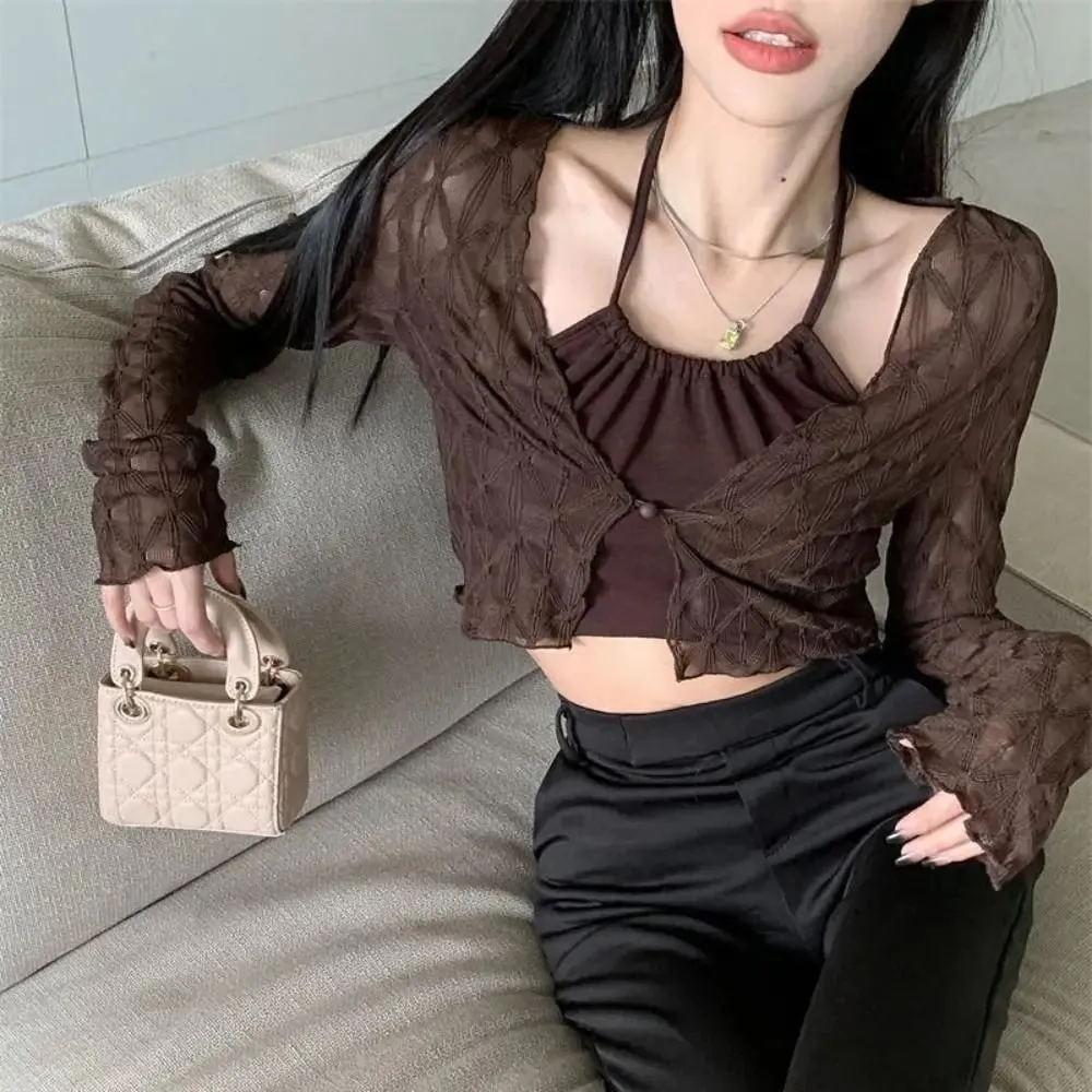 DIY Thin Sun-proof Cardigans New Slim Solid Color Camisoles Casual Long Sleeve Short Top Summer — image 4
