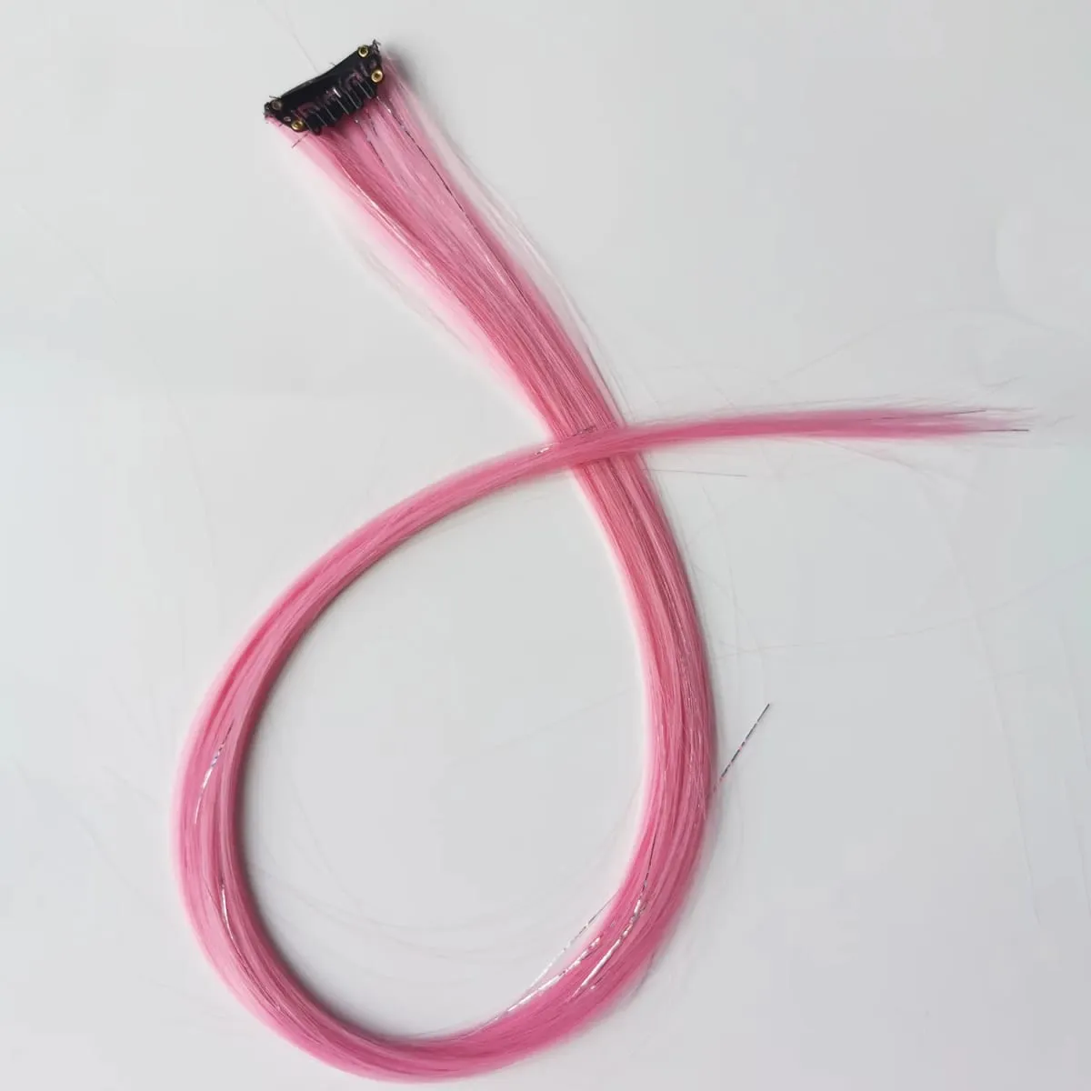 Clip in Pink Hair Extensions Mixed Silver Tinsels Synthetic Rainbow Hairpiece Holiday Party Highlights for Women Girls — image 5