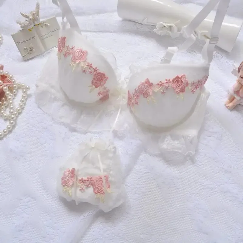 Push Up Japanese Lace Thin Cup Girl Cute Sexy Underwear Set Bra For Women 70 75 80 85 90 A B C D E