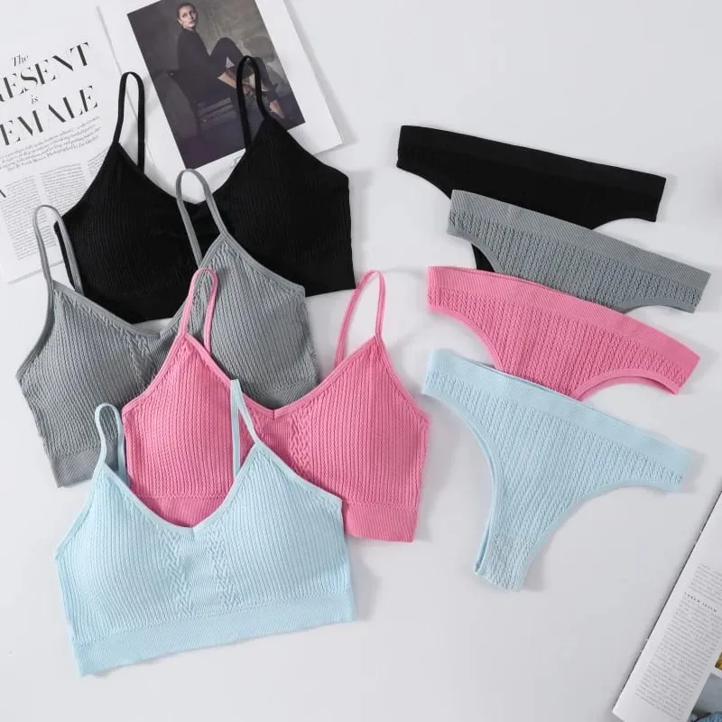 Women Seamless Bra Panties Set Push-Up Non-wire Bralette Low-Rise Briefs Sexy Lingerie Female Comfort Rib Sports Underwear Set — image 1