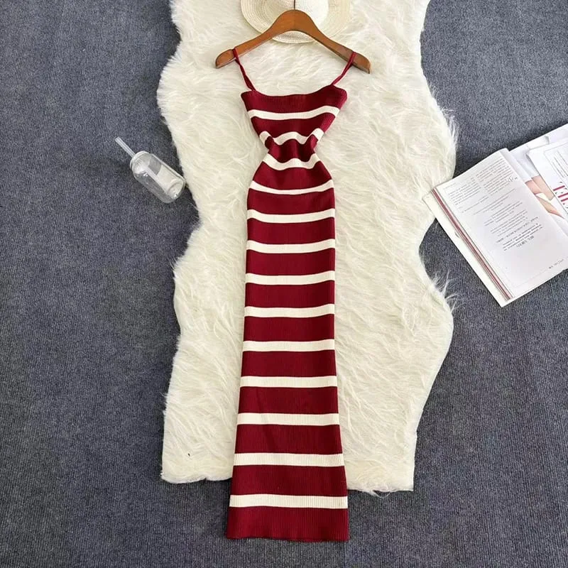 Summer Stripe Elastic Bodycon Strap Kjole 2024 Sexet Strand Solkjole Kvinder Casual Slank Blyant Vestidos Maxi Lang Kjole — image 15