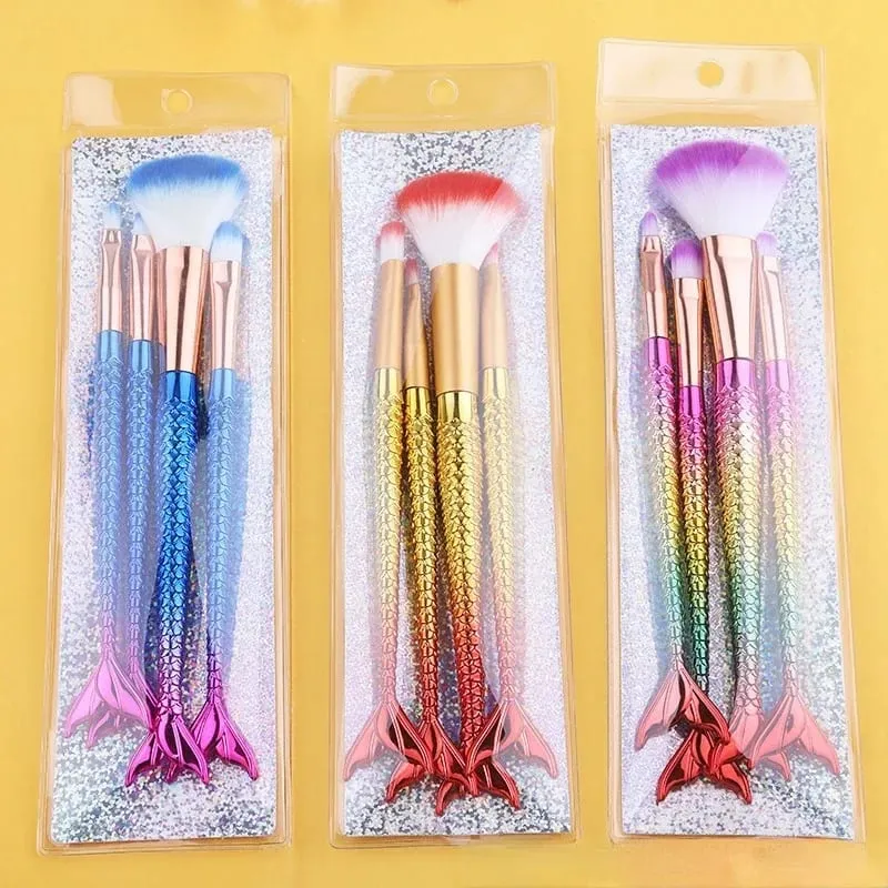 4pcs Professional Mermaid Makeup Brushes Set Eye Shadow Eyeliner High Quality Beauty Makeup Brush Tools Eyebrow Beauty Tools Kit — image 3