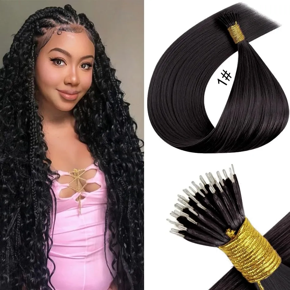 Nano Rings Hair Extension Real Human Hair Invisible Mini Silicone Beads Black Brown Blonde Microlink 100% Human Hair Extensions
