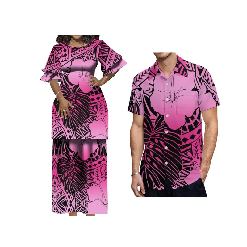 Custom Polynesian Clothing Top And Skirts Women 2 Piece Sets New Arrival Summer Round Neck Petal Sleeve Samoa Puletasi — image 3