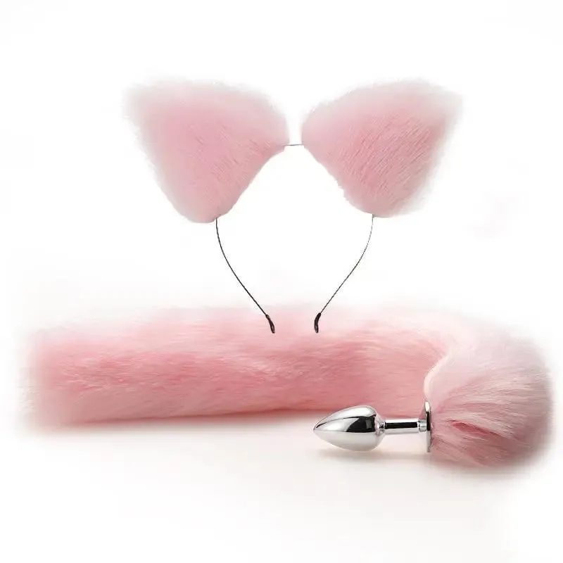40cm Fox Tail anální kolík plyšové kočičí uši Čelenky Set anální kolík do ocasu Erotické Cosplay Sexuální hračky Ženy Anální masturbace