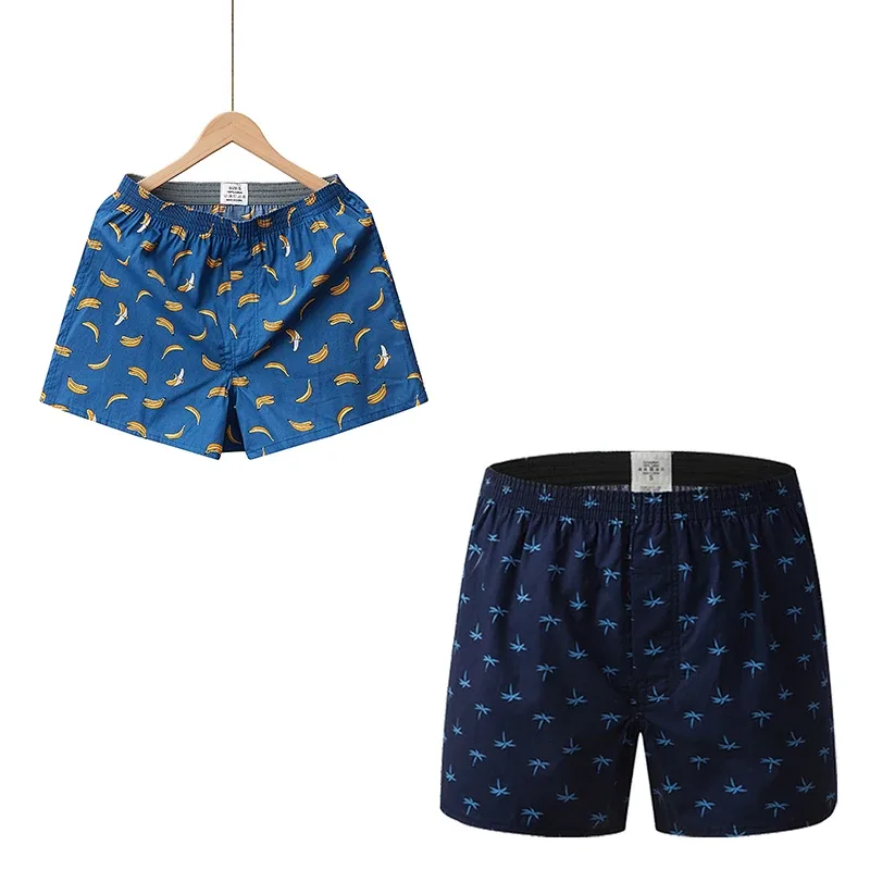Shorts boxer de algodão masculino, roupa íntima masculina com padrão impresso, shorts estilo universitário, roupa de verão respirável e confortável