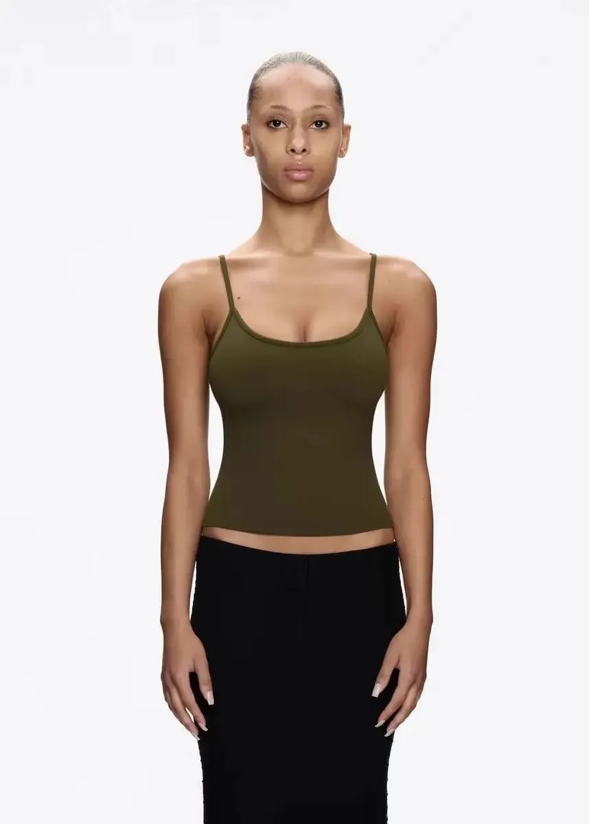tank summer cherry red camisole olive green/purple/gray short top basic versatile high elasticity and skin hugging women — image 3