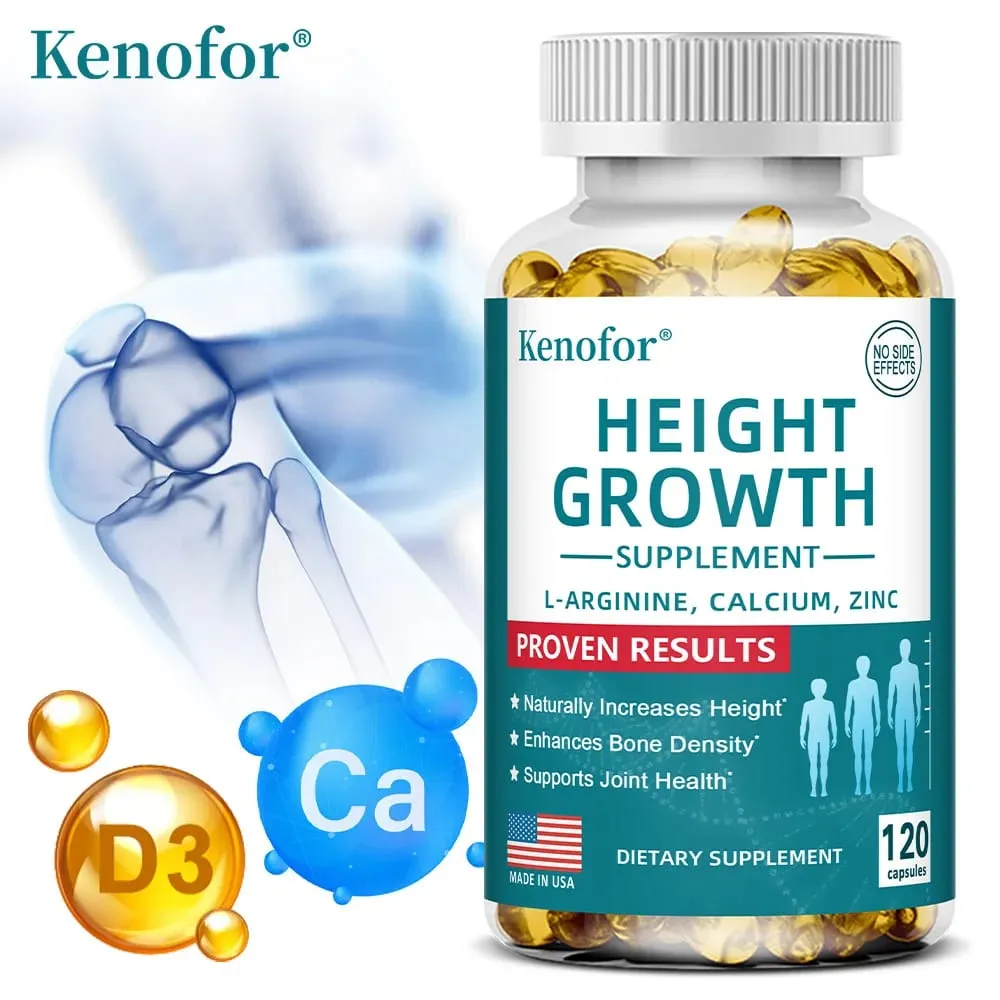 Natural Height Growth Calcium Vitamin D Supplement Vegetarian Capsules Increase Bone Strength Height Promoter Capsules Adults — image 1