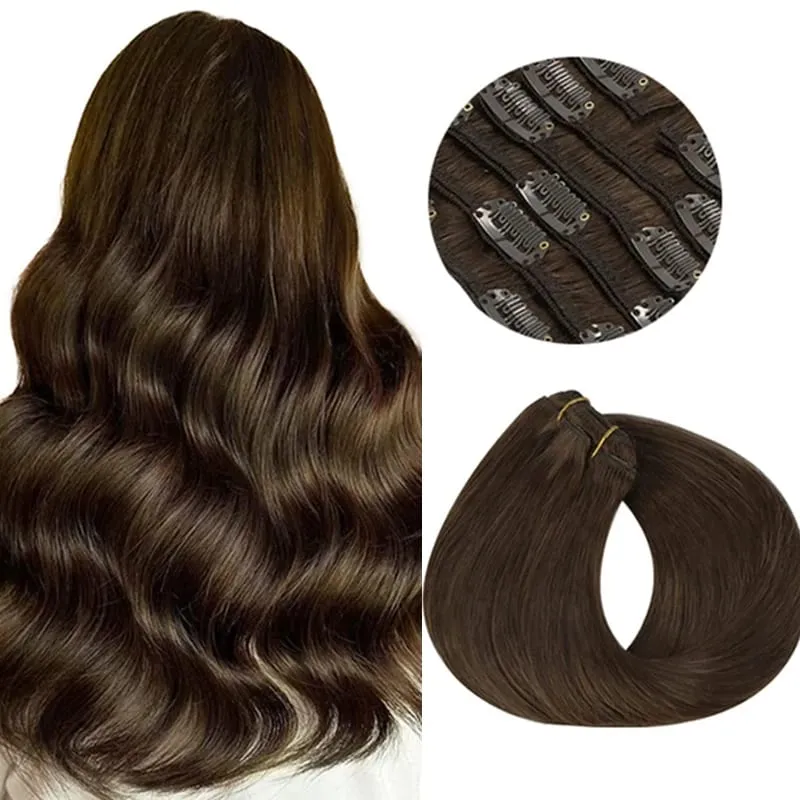 Sunmofavo Clip In Human Hair Extensions Straight Natural Light Brown Honey Ombre Balayage Black Hair Pieces For Women Full Head