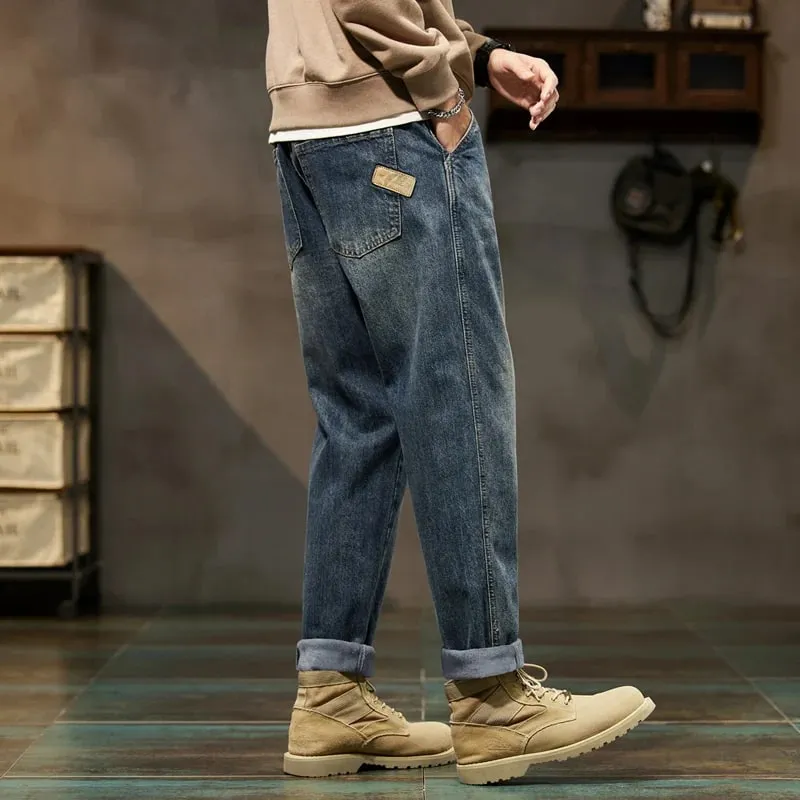 2026 Cargo Jeans Men Harem Pants Loose Baggy Pants Blue Patched Fashion Designer Pockets Trousers Oversized Tapered Streetwear — image 4