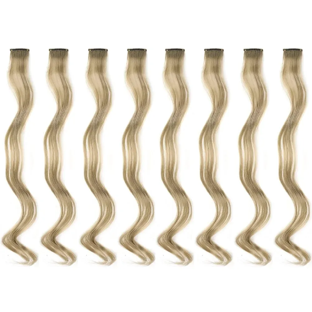 20 Inch Colourful Curly Wavy Party Highlights Clip in Synthetic Hairpieces 8 Pack Curly Colored Hair Extensions for Women