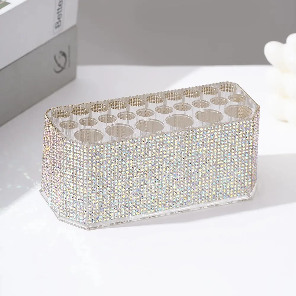 Acrylic Makeup Brushes Holder 26 Holes Rhinestone Diamond Cosmetics Storage Box Eyebrow Pencil Sorting Large Capacity Organizer — image 5