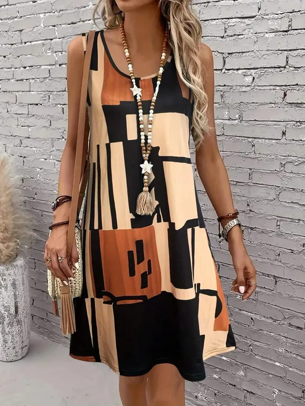 Summer Women's Geometric Pattern Sleeveless Dress For Summer Vacation Dresses For Women Summer Women Bohemia Midi Dresses Y2K — image 2