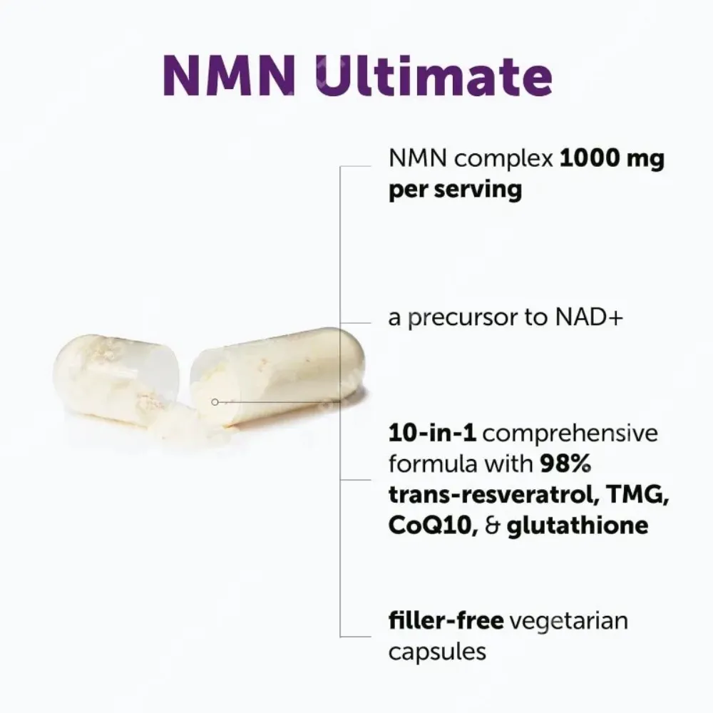 NMN kapsle 1000 mg na porci s Resveratrolem CoQ10 Vitamin C Vegan Formula Denní wellness doplněk Čisté ingredience 120Ct