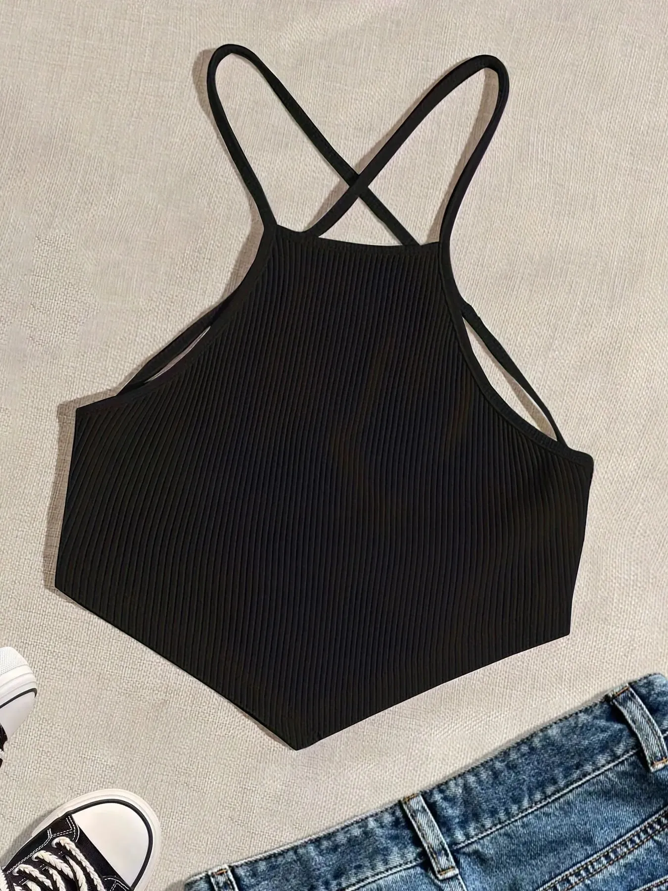 Elegant Cotton Knit Slingback Top with Crisscross Back Tie - Chic Comfy t& Season Versatile — image 2